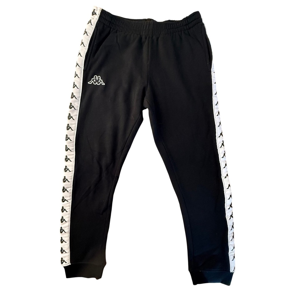 Kappa Boys 12 Black Banda Tape Track Pants Joggers‎ Sports Athletic
